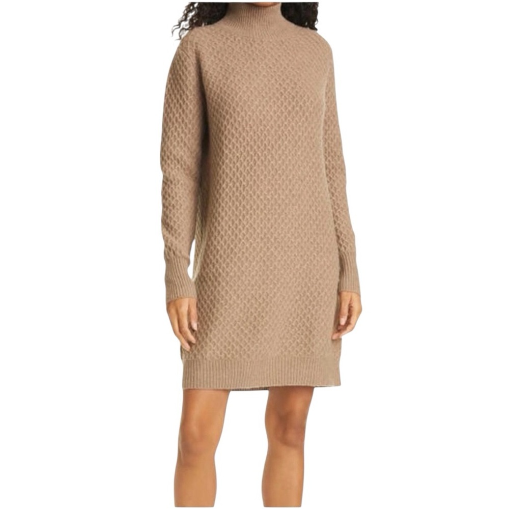 LA LIGNE Turtleneck Long Sleeve Cashmere Sweater Dress in Heather Tan Size XL